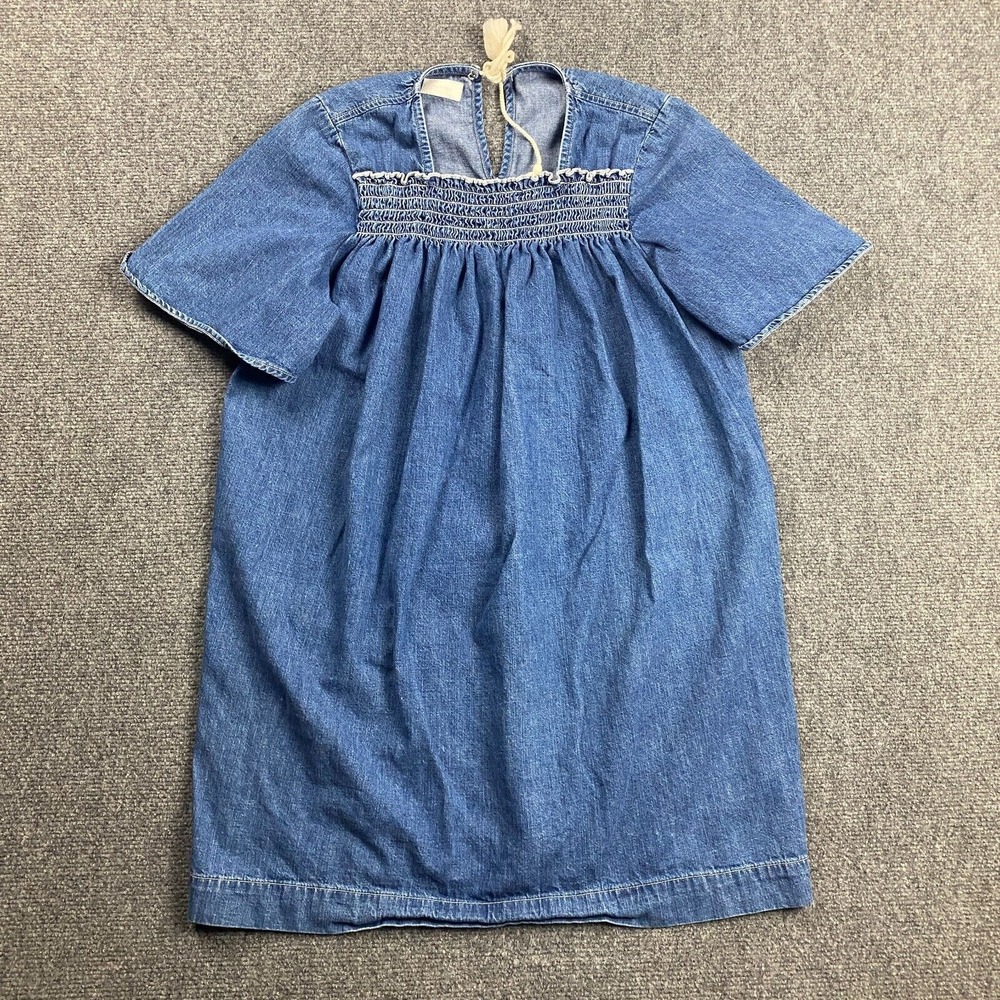 Mother Dress Women's Medium Blue Denim Short Sleeve Casual Blouson